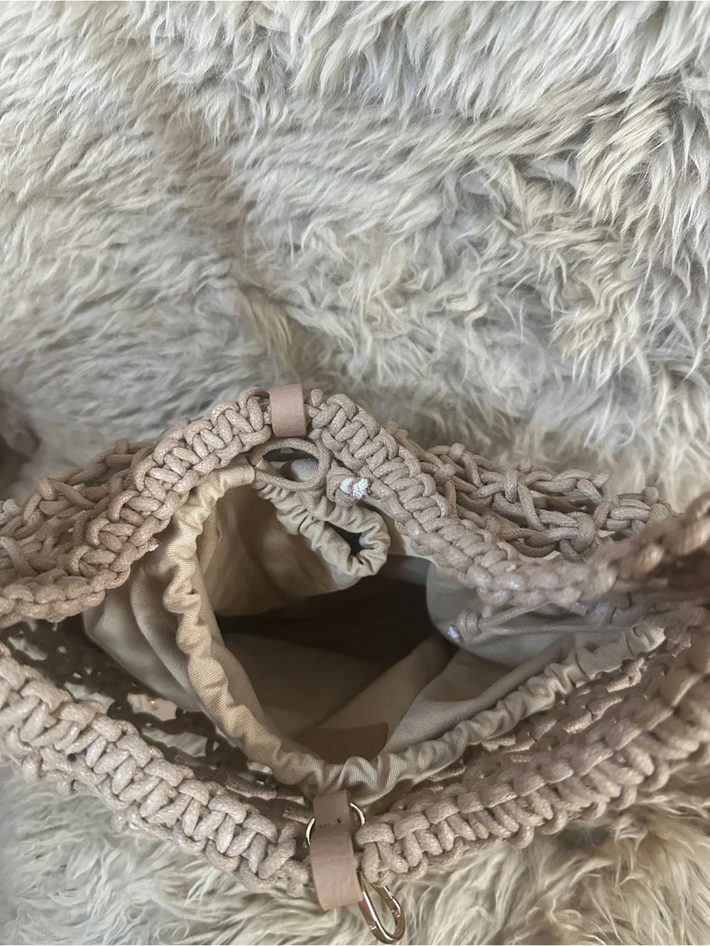 INC Woven Macramé Hobo Bag in Beige NWT